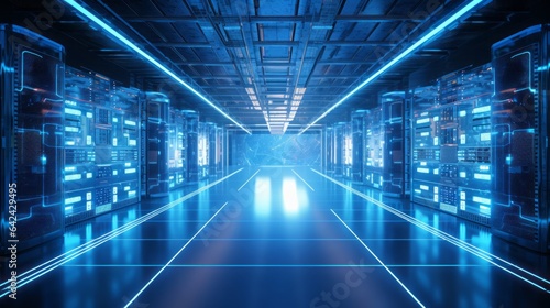 White and blue firewall activated on server room data center 3D rendering © Aliaksandr Siamko