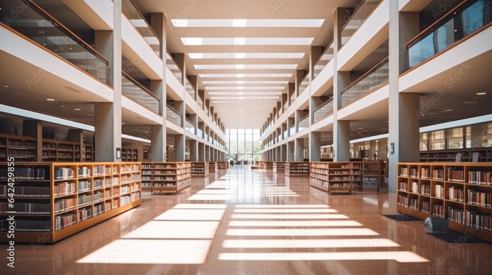 Huge Modern University Campus Library - Empty, Ultra Wide Shot