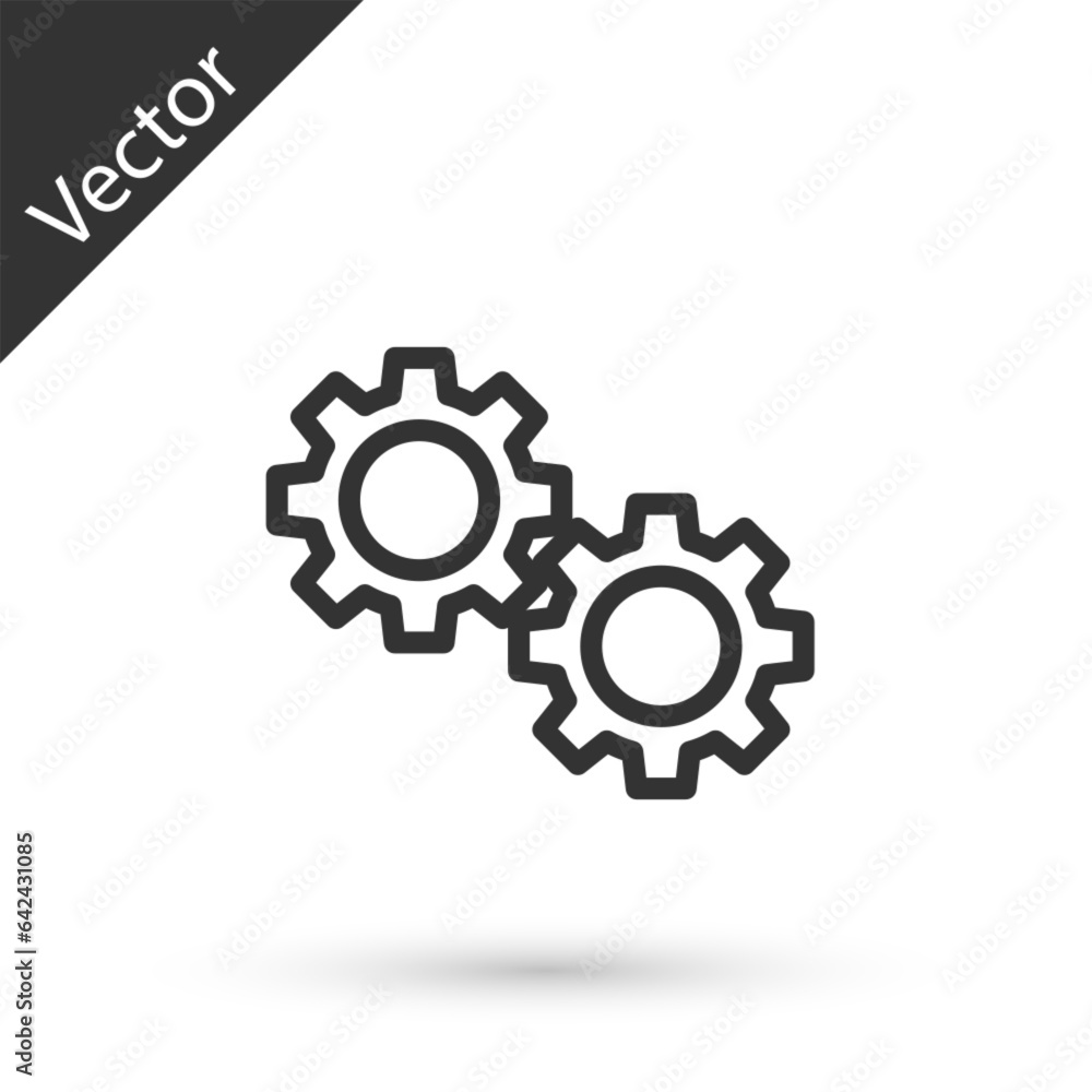 Grey line Gear icon isolated on white background. Cogwheel gear settings sign. Cog symbol. Vector