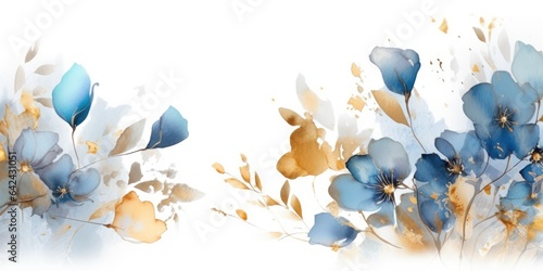 Beautiful abstract gold and blue watercolor floral design background. beautiful Generative AI AIG32