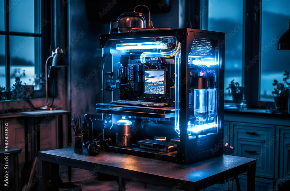 Fototapeta premium Gaming pc with RGB light on the table