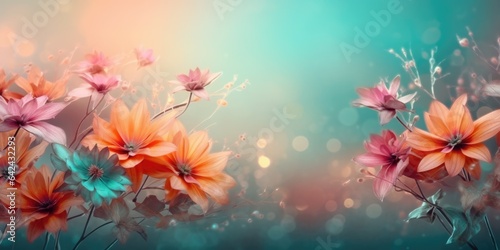 beautiful abstract teal pink orange misty morning photo floral design background banner. beautiful Generative AI AIG32