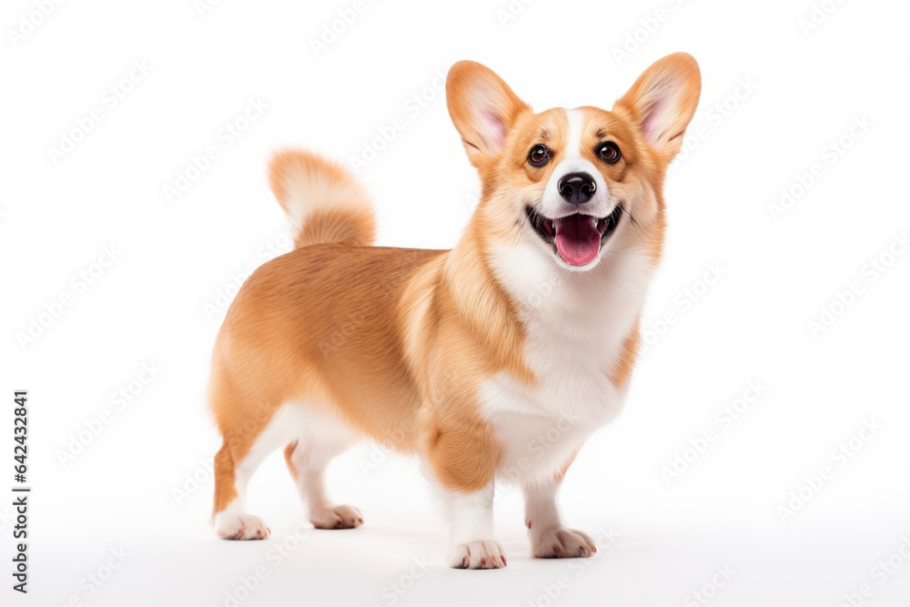 welsh corgi dog stands on white background
