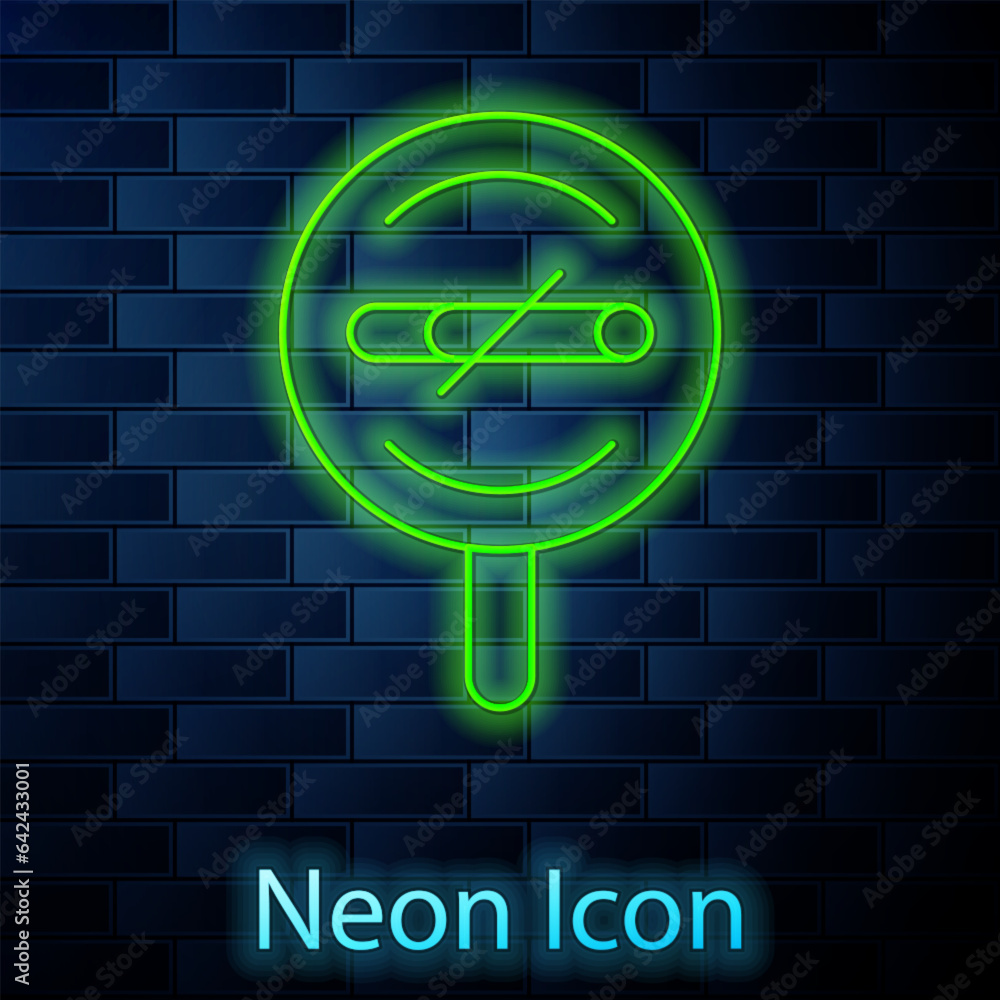 Glowing neon line No smoking icon isolated on brick wall background. Cigarette smoking prohibited sign. Vector Glowing neon line No smoking icon isolated on brick wall background. Cigarette smoking prohibited sign. Vector