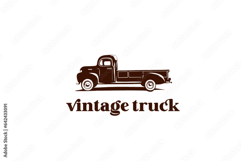 old retro pickup truck vector 