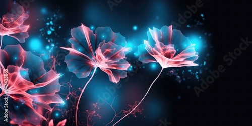 Beautiful abstract neon light night photo floral design background banner. beautiful Generative AI AIG32