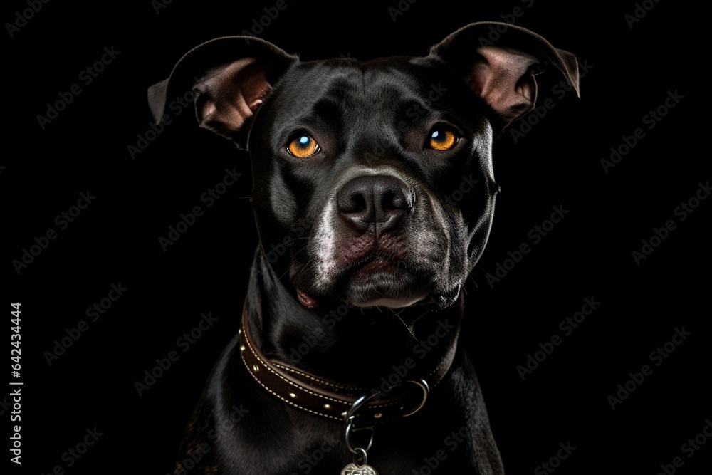 pit bull terrier dog sitting on a black background