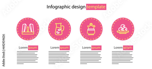 Set line Sangria pitcher, Olives on plate, and Gate of Europe icon. Vector