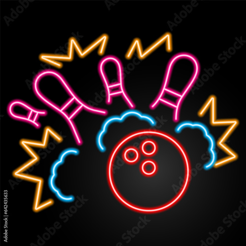 bowling neon sign, modern glowing banner design, colorful modern design trend on black background. Vector illustration.