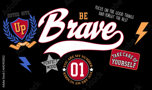 varsity slogan graphic with badges