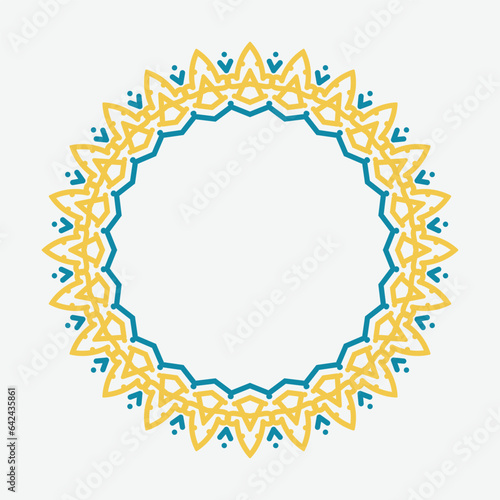 Decorative circle frame. Rounded ring with ornate ornament in oriental and arabic style antique disk with patterned vector ornament.