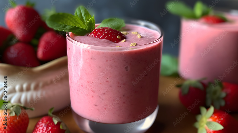 Colorful and refreshing strawberry spinach smoothie with a hint of mint Colorful and refreshing strawberry spinach smoothie with a hint of mint