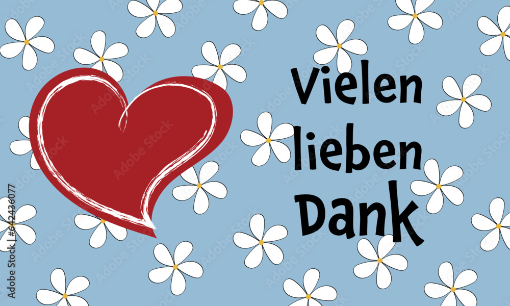 Vielen lieben Dank Schriftzug in deutscher Sprache. Dankeskarte mit