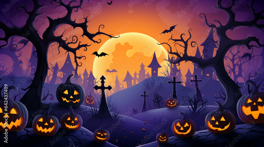 Halloween night background with pumpkins