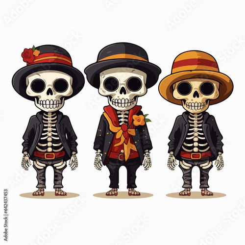 Halloween skeletons: artistry meets autumn eeriness. AI Generation.