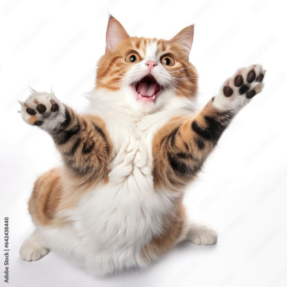 Happily cat on a white background