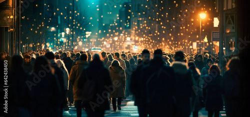 City Lights Illuminating Crowded Streets: Vibrant Urban Life