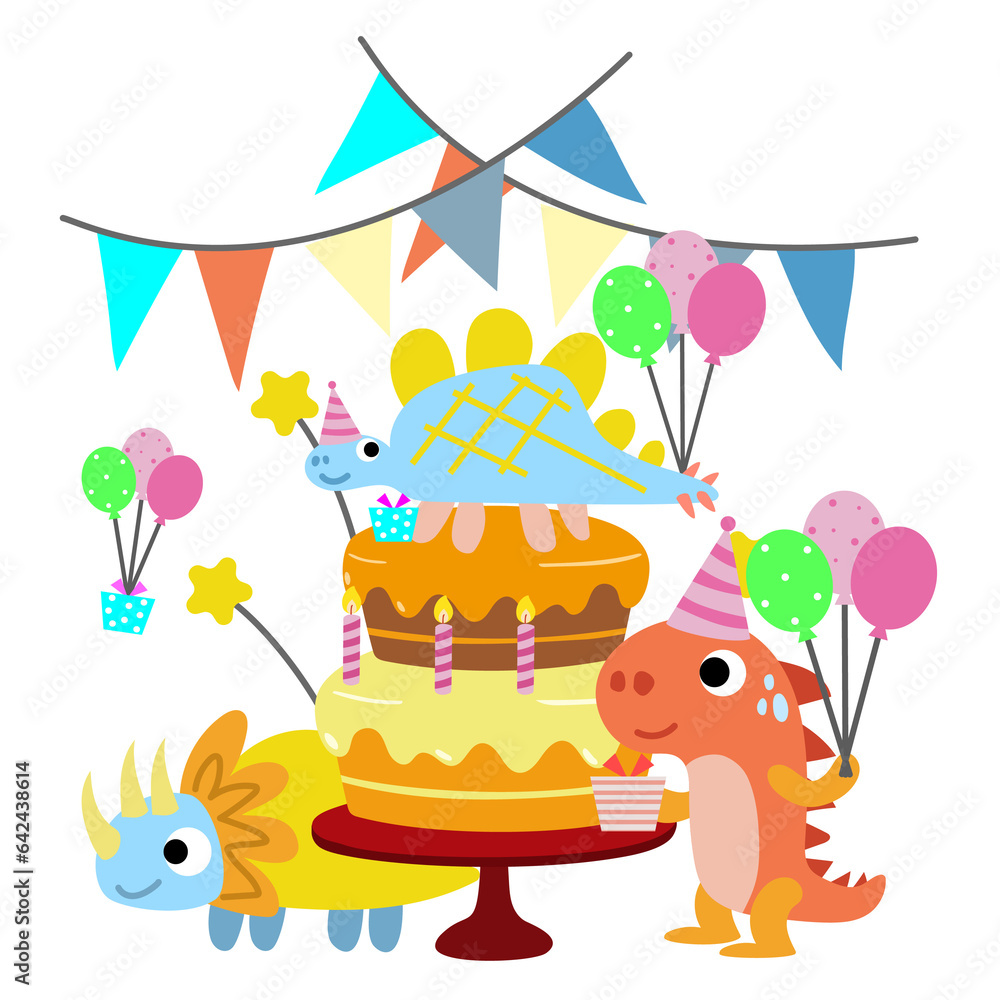 Fototapeta premium Happy Birthday Dinosaur party cake. happy dino clipart