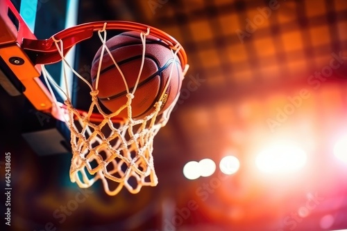 Basketball ball entering the hoop