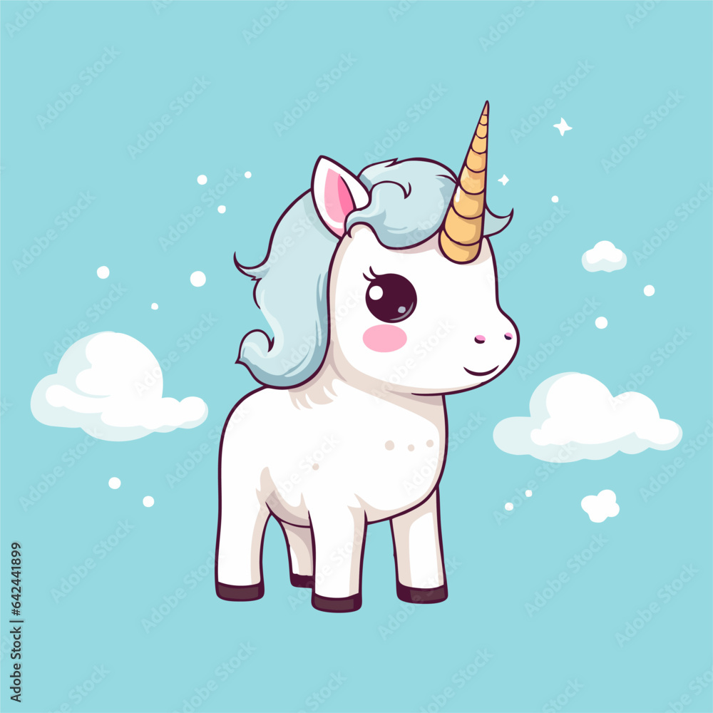 Unicorn on a blue background. Vector illustration