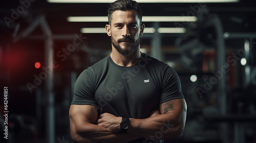 man posing for photo inside a gym, personal trainer, teacher, generative ai © bruno