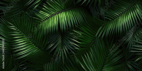 Dark green palm leaves dramatic photo effect background  realism  realistic  hyper realistic. Generative AI image weber.