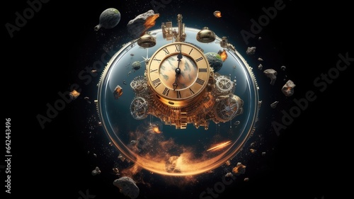 A Clock Floating in the Cosmic Expanse, Symbolizing the Timeless Infinity of Space