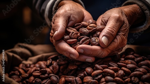 A man holding coffee beans in his hands