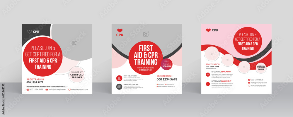 CPR training social media post and web banner templates. Course admission social media banner and stories design layout CPR training social media post and web banner templates. Course admission social media banner and stories design layout