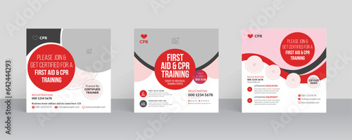 CPR training social media post and web banner templates. Course admission social media banner and stories design layout photo