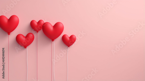 Valentines day card. Red paper heart shape balloons