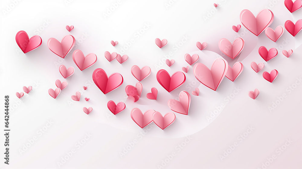 Valentines Day greeting card and romantic paper flying with heart shape