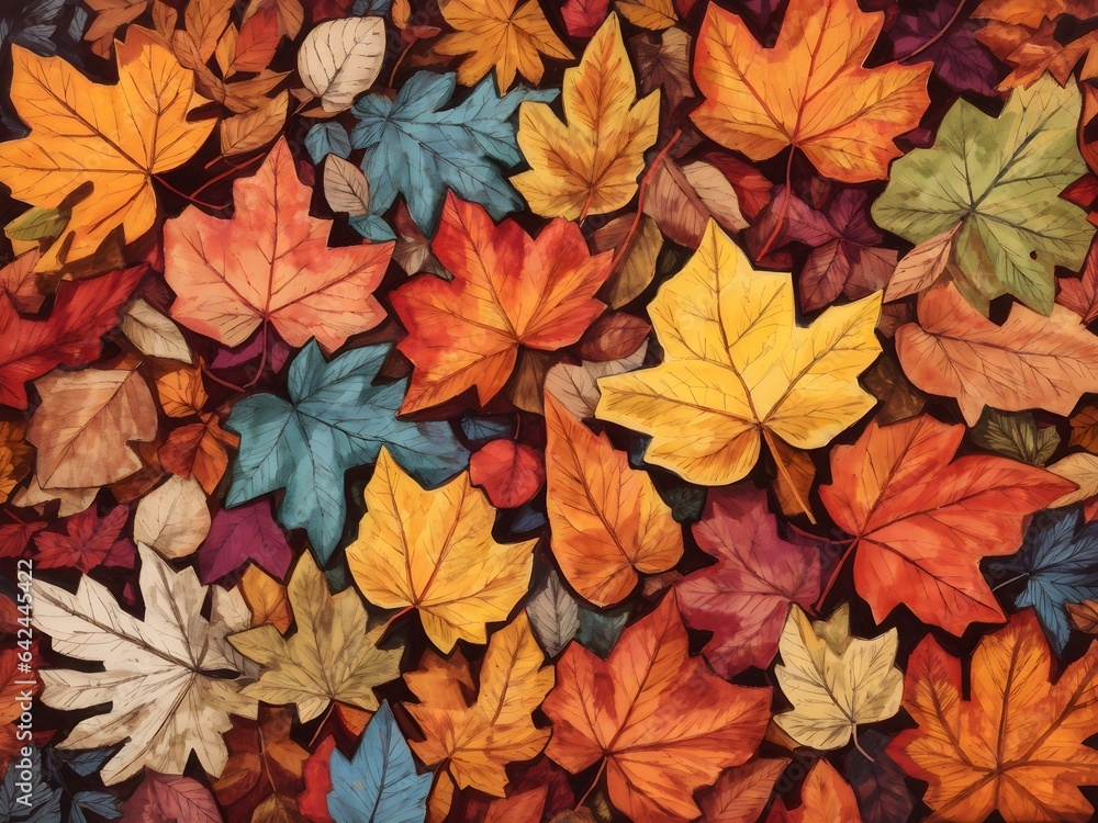 Autumn's Palette: Multicolored Leaves Create a Vibrant Background. Generative ai