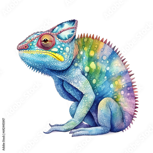 chameleon  made of watercolor  gouache paint  white background  isolated  generative ai