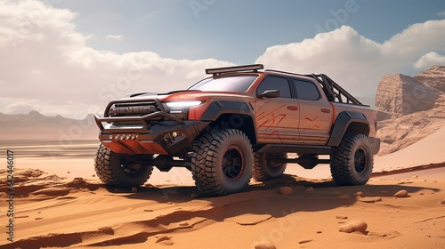 Desert Trailblazers in Luxury Bliss: Futuristic 4x4 Cars Exploring Arid Beauty © Yaroslav Herhalo