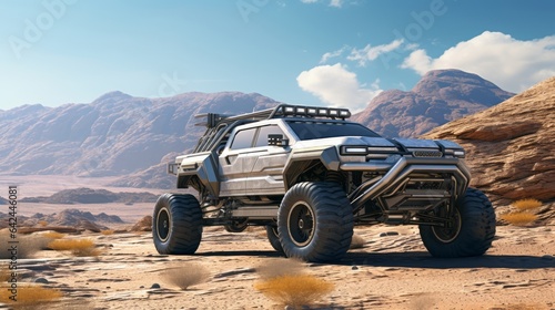 Desert Dreamscape Unleashed in Luxury Bliss: Futuristic 4x4 Cars Roaming Free