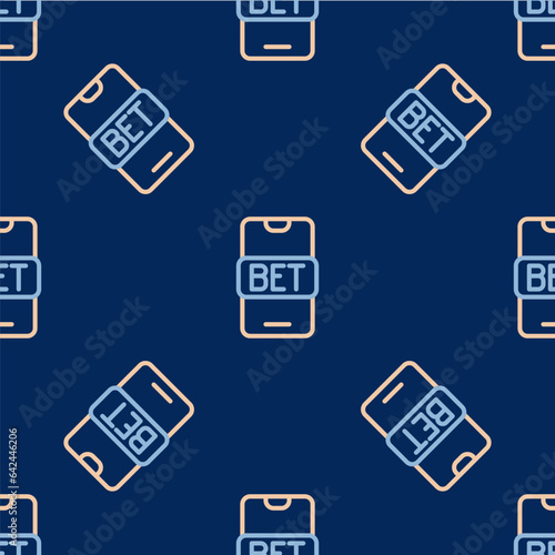 Line Online sports betting icon isolated seamless pattern on blue background. Sport bet bookmaker. Betting online make money. Vector