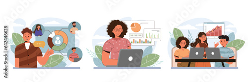 Tasking set. Setting and following schedule. Time optimization of office. Flat vector illustration