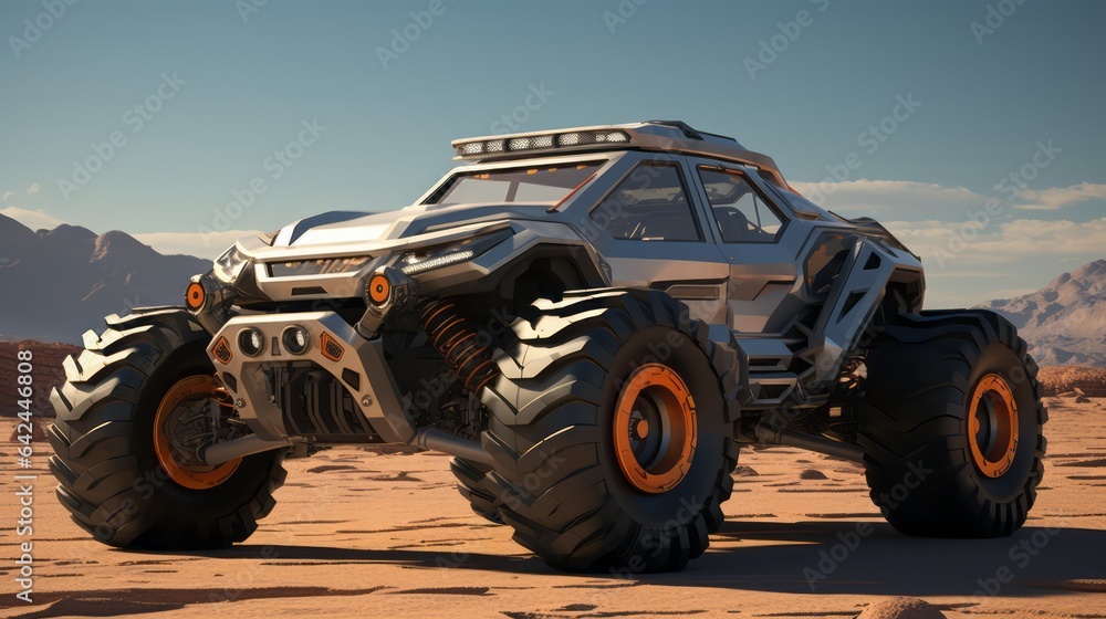 Fototapeta premium Futuristic Off-Roading Triumphs Over Sandy Challenges