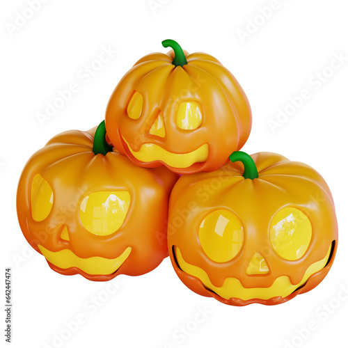 3d illustration of three Halloweens pumpkins