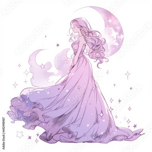 Lavender Dreams: The Enchanting Princess Amidst a Starry Galaxy
