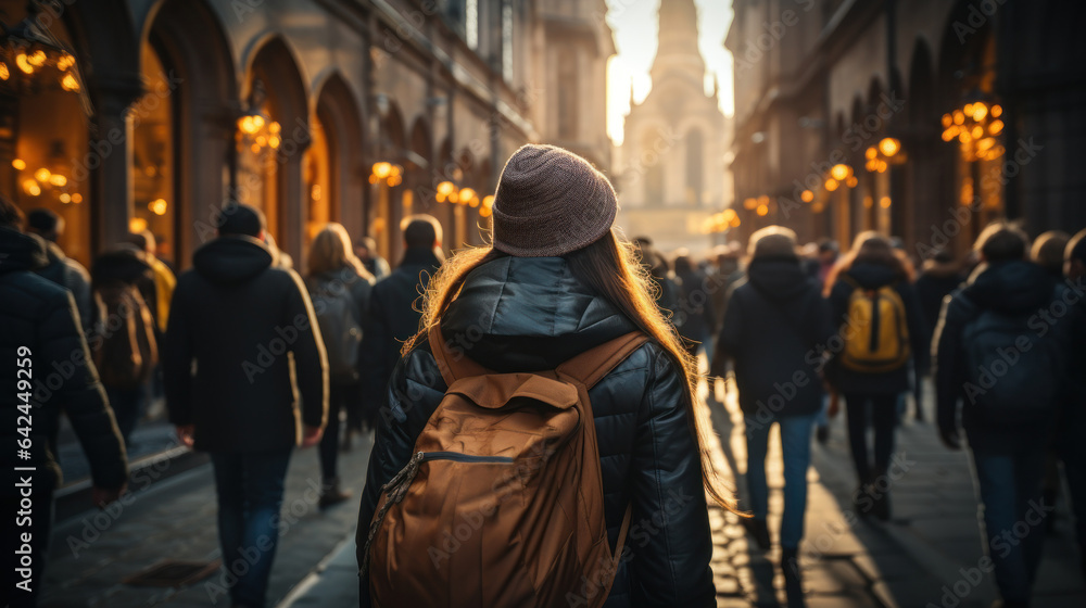 A crowded street with a diversity of people