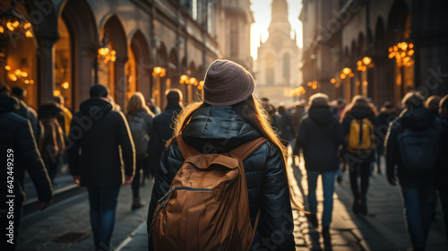 A crowded street with a diversity of people