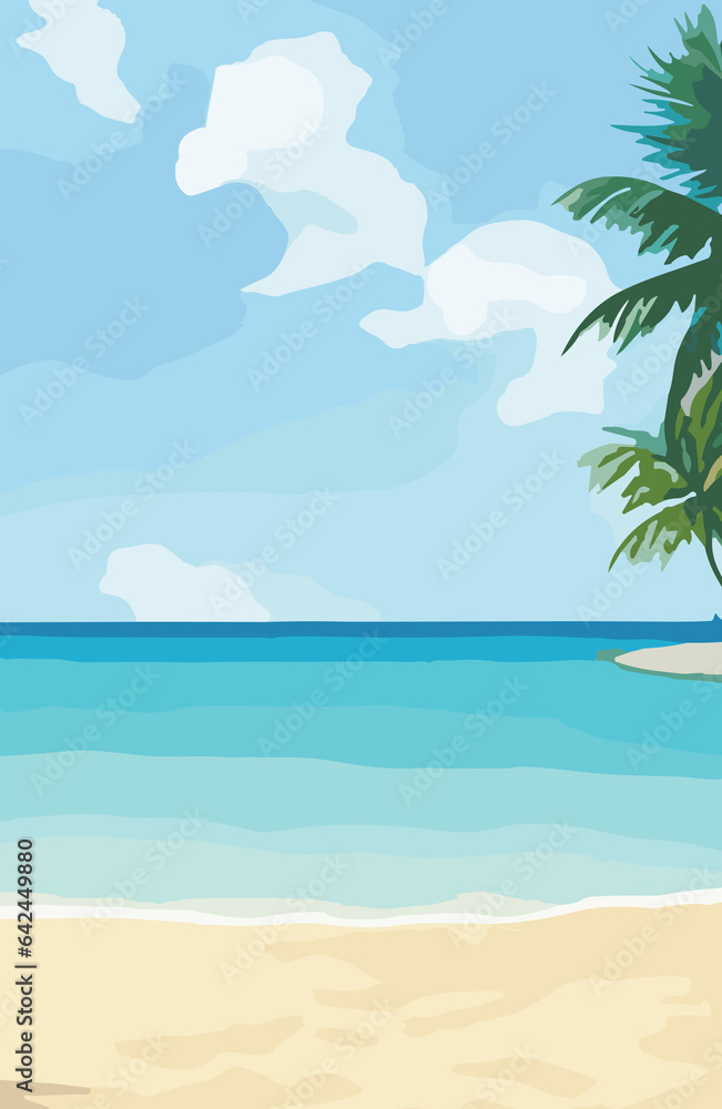 Sun-Kissed Serenity: Tranquil Beach Background with Sandy Shore, Crystal Waters, and Majestic Horizon, Perfect for Relaxing Vacations, Summer Parties, Coastal Decor, and Tropical-Themed Designs, High-