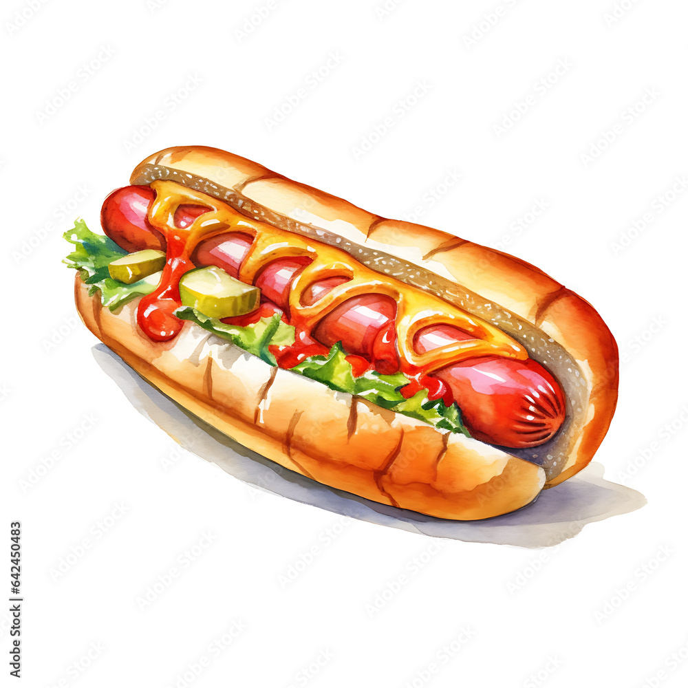 hot-dog, made of watercolor, gouache ink, white background, isolated, generative ai hot-dog, made of watercolor, gouache ink, white background, isolated, generative ai