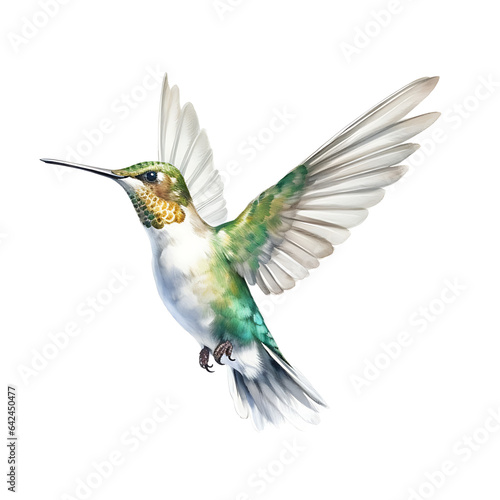 hummingbird, made of watercolor, gouache ink, white background, isolated, generative ai