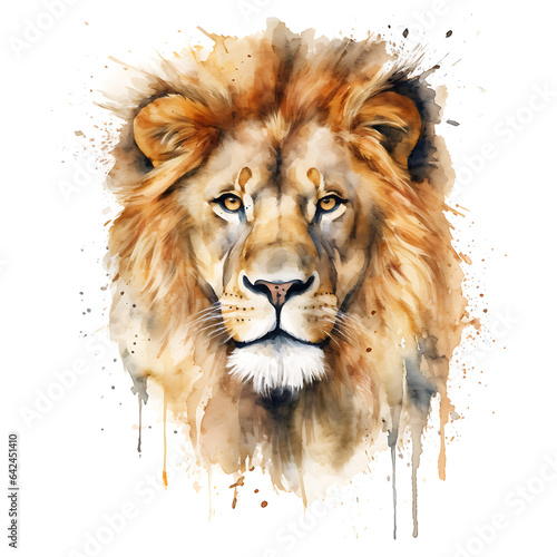 lion, made of watercolor, gouache paint, white background, isolated, generative ai © bruno