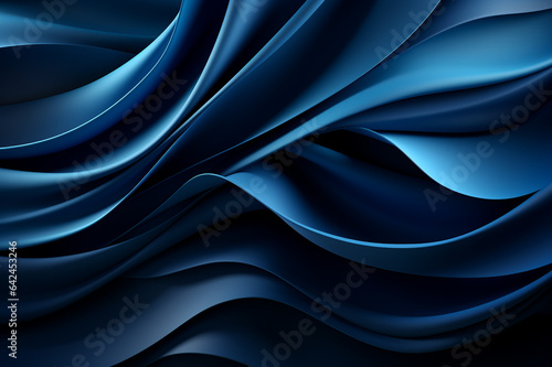 Dark blue paper waves abstract banner design. Elegant wavy vector background made with AI