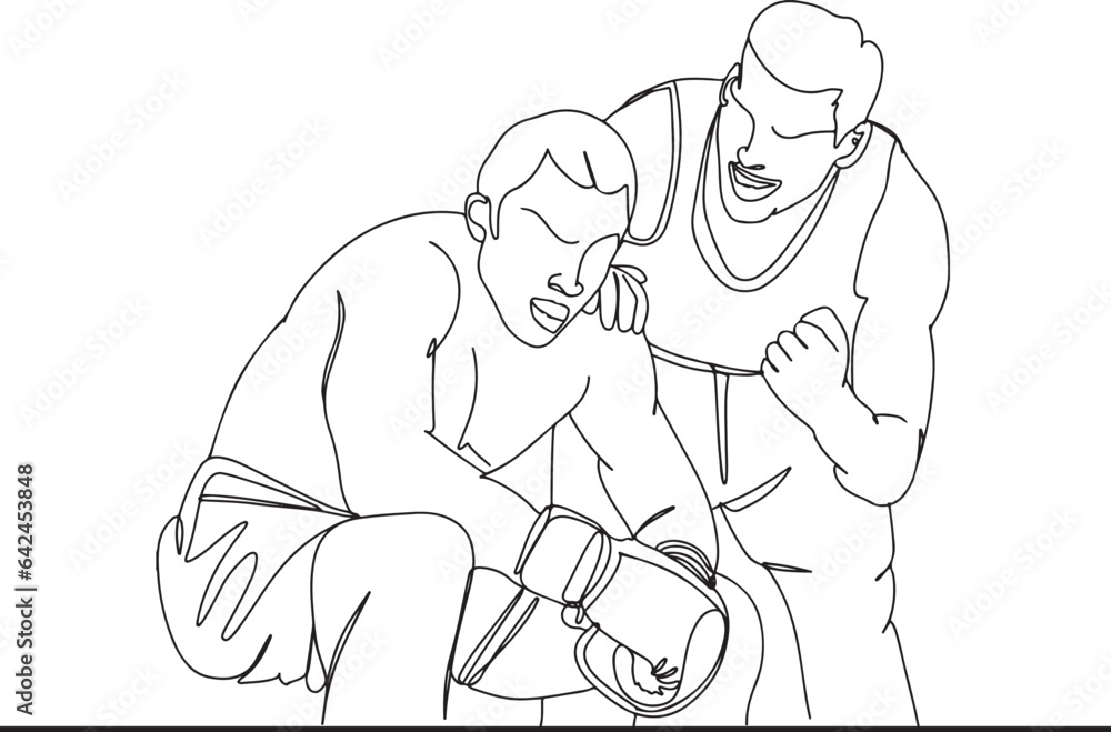 Senior Coach Advising Boxer - One Line Vector Artwork, Two Men in Boxing Ring Talking - Hand-Drawn Vector Illustration, Boxing Coach Yelling to Boxer , Motivational Coach in Boxing - Hand-Drawn Vector Senior Coach Advising Boxer - One Line Vector Artwork, Two Men in Boxing Ring Talking - Hand-Drawn Vector Illustration, Boxing Coach Yelling to Boxer , Motivational Coach in Boxing - Hand-Drawn Vector