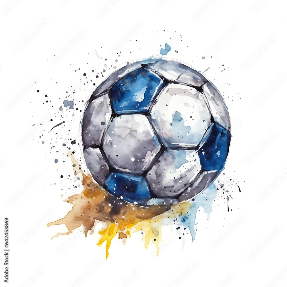 Naklejka premium soccer, football, made of watercolor, gouache ink, white background, isolated, generative ai